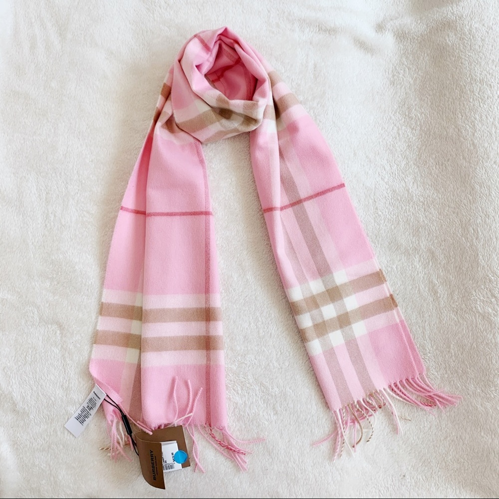 Burberry Pink Plaid Cashmere-Blend Scarf